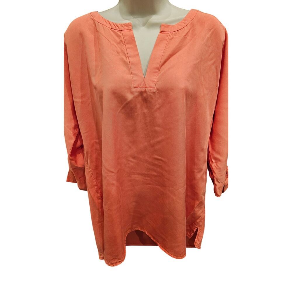 Soft surroundings tencel (?) 1X XL (?) Coral pink tie arm tunic top split neck